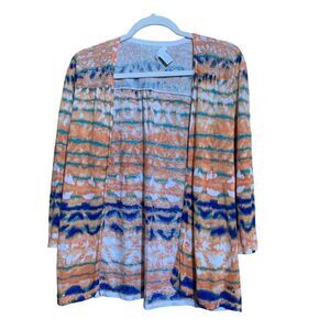 Chico's Womens Size Medium Multicolor Tie Dye Boho Metallic Open Cardigan